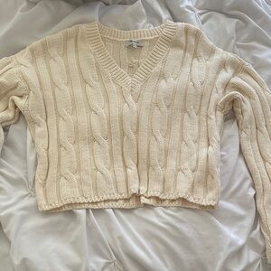 Madewell Cable Knit V-Neck Sweater - Cream